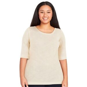 Time and Tru T-Shirt Women's Size XL Winter White Elbow Sleeve Scoop Neck NWT